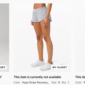 Lululemon Hotty Hot Shorts, size 8, gray & white stripes